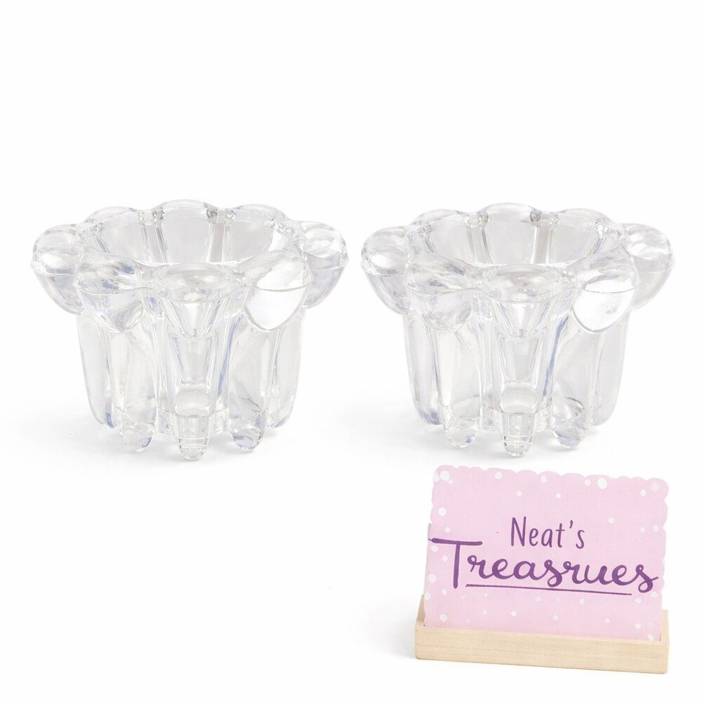 ELEGANCE CRYSTAL 2" X 3" Round Clear Glass Tabletop Candle Holder  Set of 2 NEW